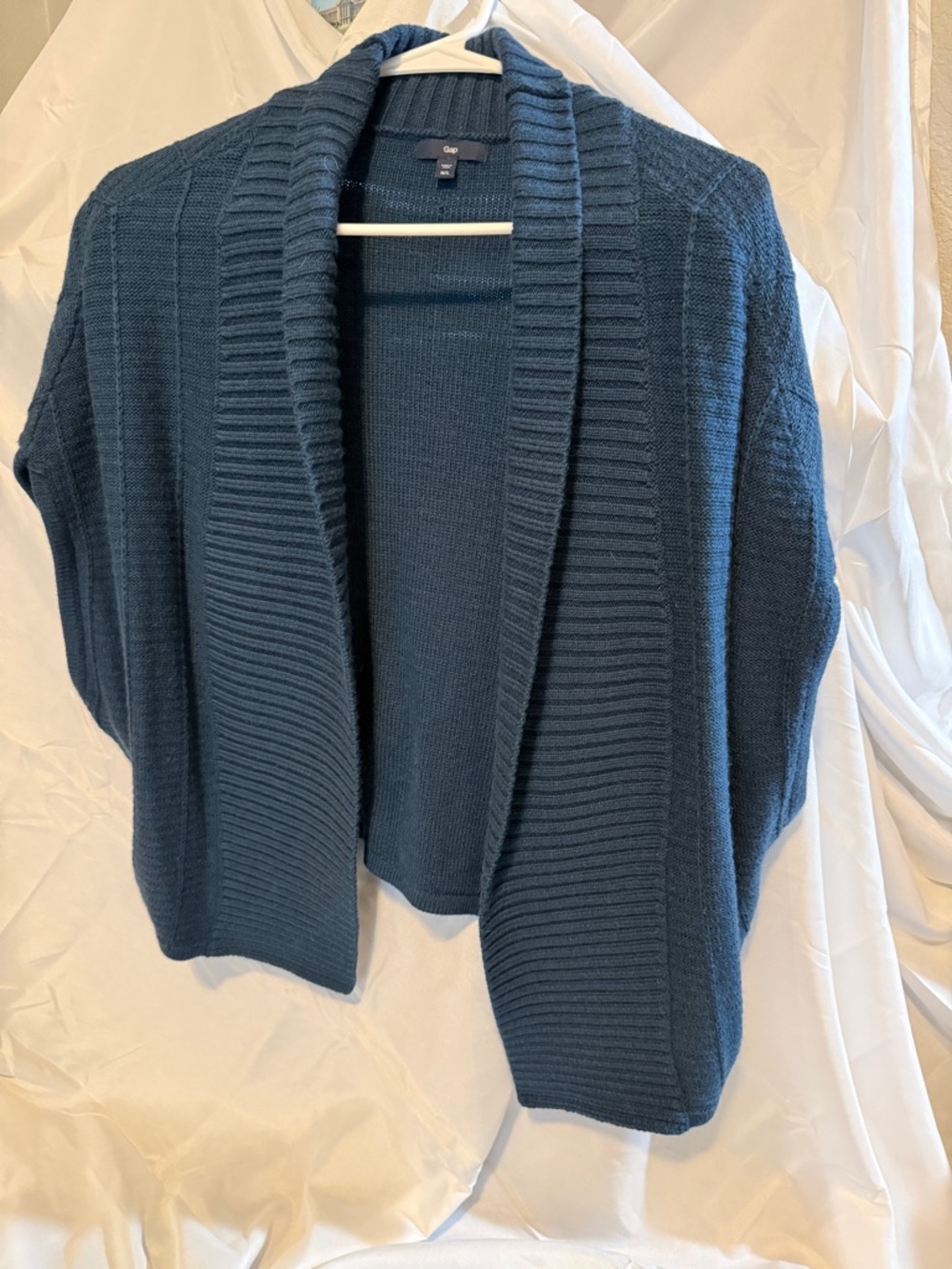 GAP Open-Front Shawl Collar Cardigan - Teal Blue